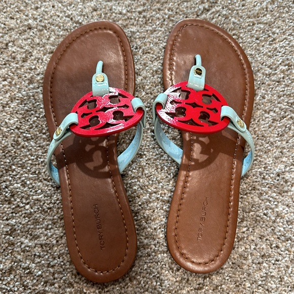 Tory Burch Miller Sandal Sea Bubble /Triple Red /Rust - Picture 2 of 6
